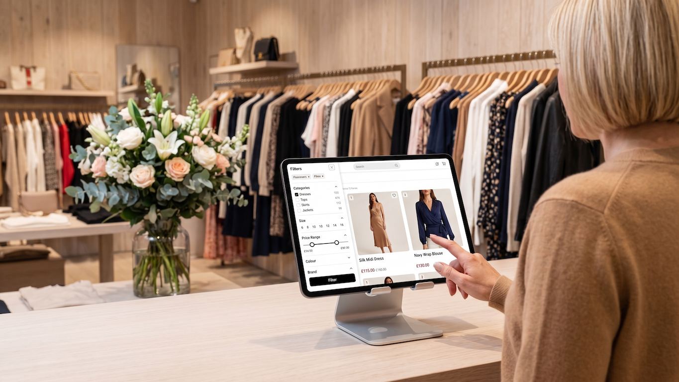 Retail staff helping a shopper browse products